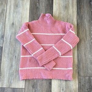 Ann Taylor Pink and White Stripe Ribbed Turtleneck Sweater